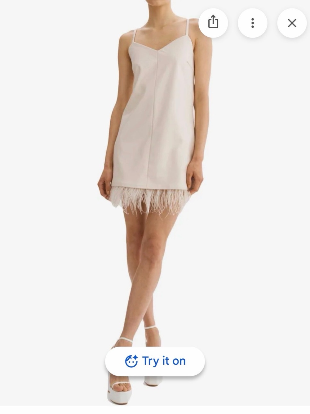 Lamarque White Cream Feather-Trim Slip Mini Dress